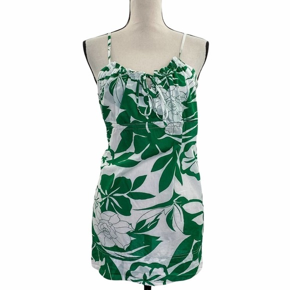 OCEAN Drive White & Green Tropical Hawaiian Floral Print Sleeveless Tank Top - Picture 1 of 10